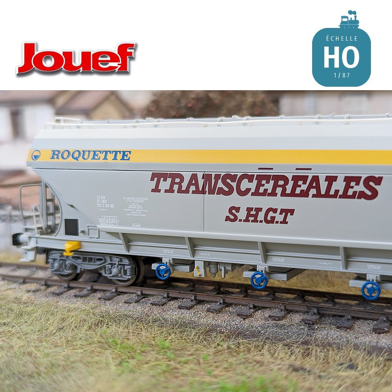 Set mit 2 grauen/gelben Trichterwagen "Transcéréales S.H.G.T. Roquette" SNCF Ep IV HO Jouef HJ6269 - Maketis