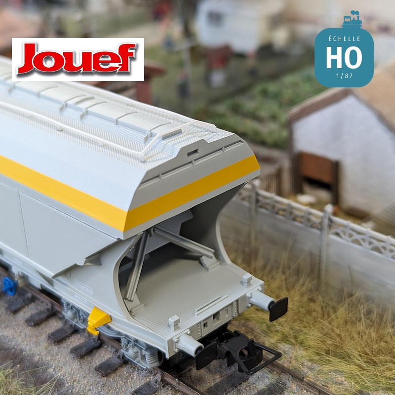 Set of 2 grey/yellow hopper wagons "Transcéréales S.H.G.T. Roquette" SNCF Ep IV HO Jouef HJ6269 - Maketis