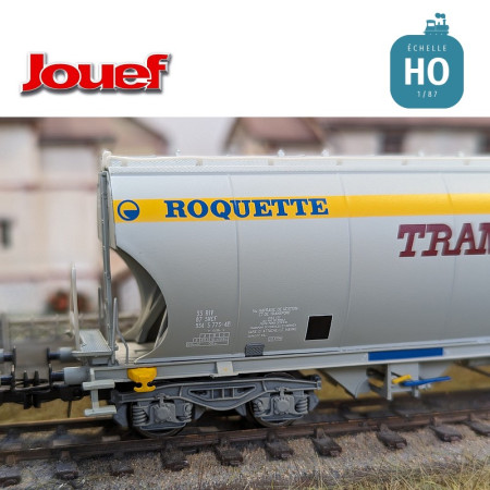 Set mit 2 grauen/gelben Trichterwagen "Transcéréales S.H.G.T. Roquette" SNCF Ep IV HO Jouef HJ6269 - Maketis