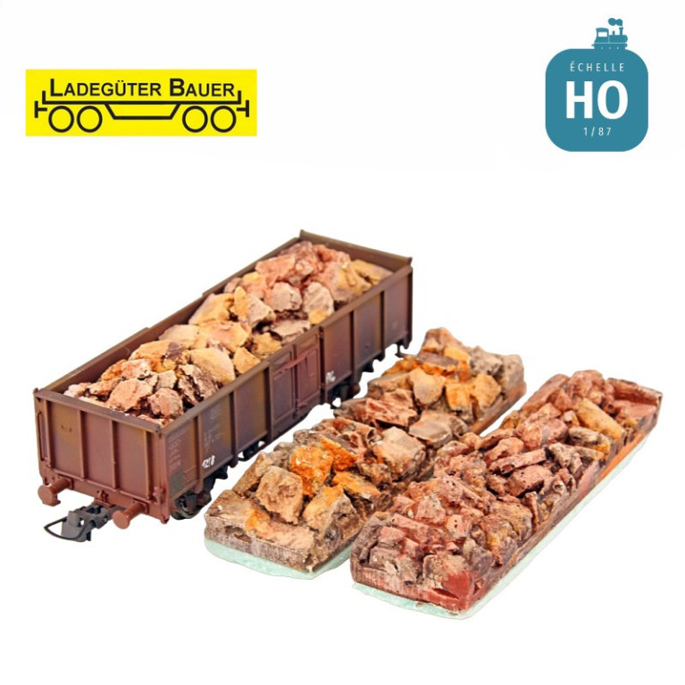 Blocs de roche pour wagon électrique 3 pcs HO Ladegüter Bauer H01347