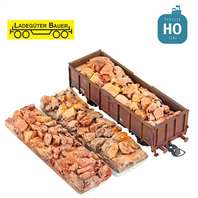 Blocs de roche pour wagon électrique 3 pcs HO Ladegüter Bauer H01347