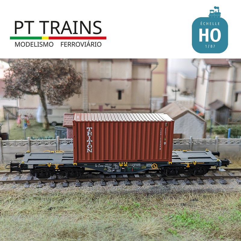 Wagon multimodal Sgmmnss 40' MFD RAIL + container 20' DV Triton Ep VI HO PT TRAINS PT100322 - MAKETIS