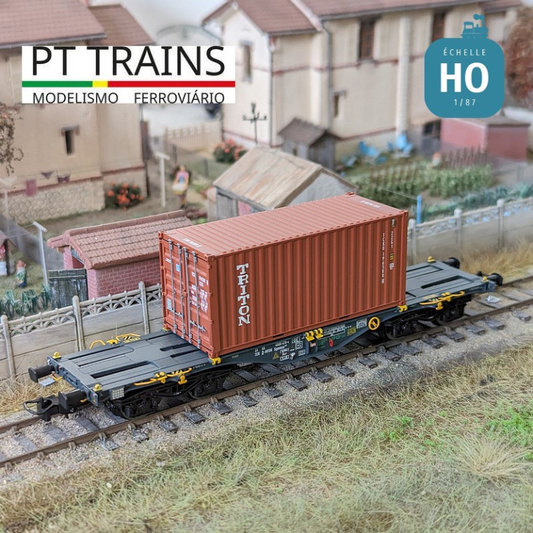 Wagon multimodal Sgmmnss 40' MFD RAIL + container 20' DV Triton Ep VI HO PT TRAINS PT100322 - MAKETIS