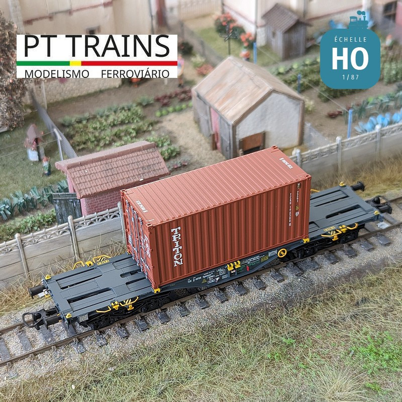 Multimodaler Waggon Sgmmnss 40' MFD RAIL + Container 20' DV Triton Ep VI HO PT TRAINS PT100322 - MAKETIS