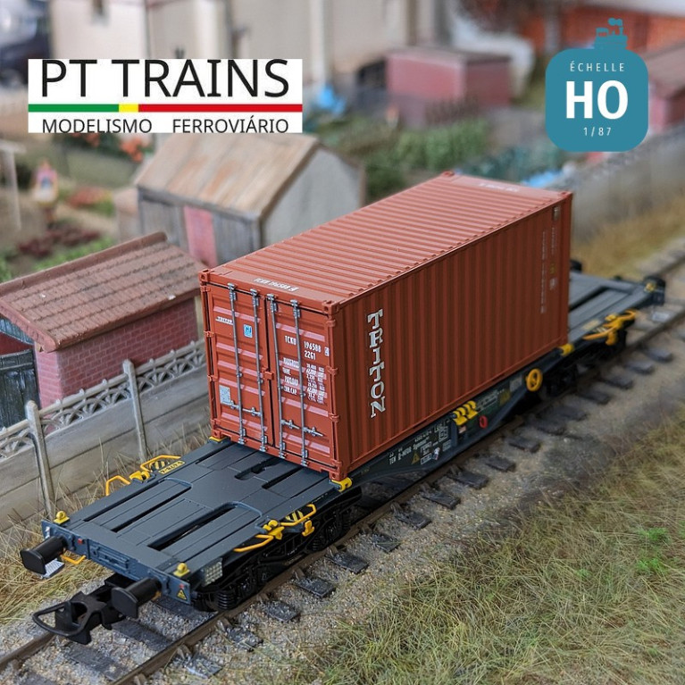 Multimodaler Waggon Sgmmnss 40' MFD RAIL + Container 20' DV Triton Ep VI HO PT TRAINS PT100322 - MAKETIS