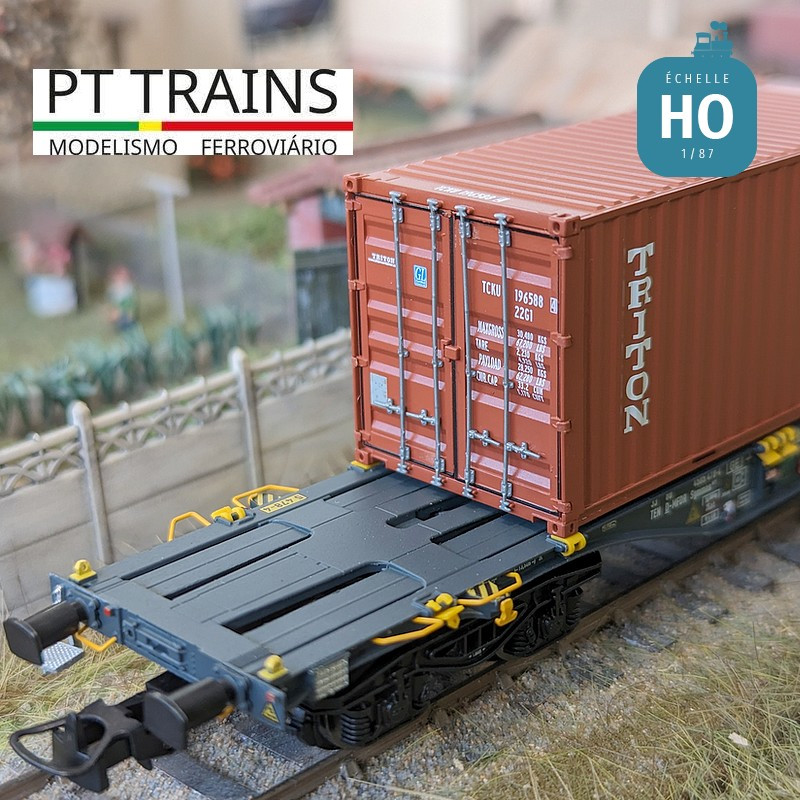 Wagon multimodal Sgmmnss 40' MFD RAIL + container 20' DV Triton Ep VI HO PT TRAINS PT100322 - MAKETIS