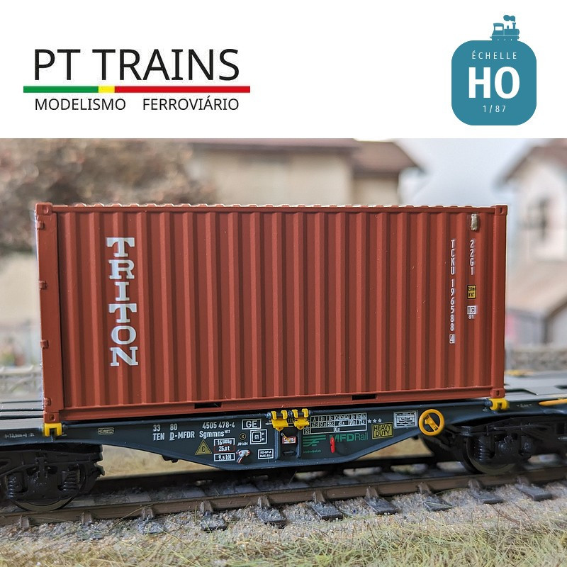 Multimodaler Waggon Sgmmnss 40' MFD RAIL + Container 20' DV Triton Ep VI HO PT TRAINS PT100322 - MAKETIS