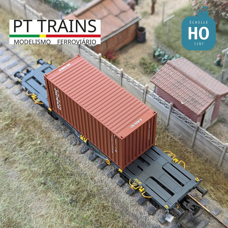 Multimodaler Waggon Sgmmnss 40' MFD RAIL + Container 20' DV Triton Ep VI HO PT TRAINS PT100322 - MAKETIS