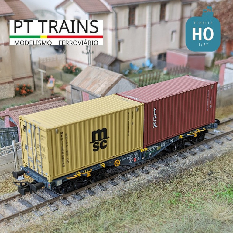 Multimodaler Waggon Sgmmnss 40' MFD RAIL + Container 20' DV TEX + 20' MSC Ep VI HO PT TRAINS PT100321 - MAKETIS