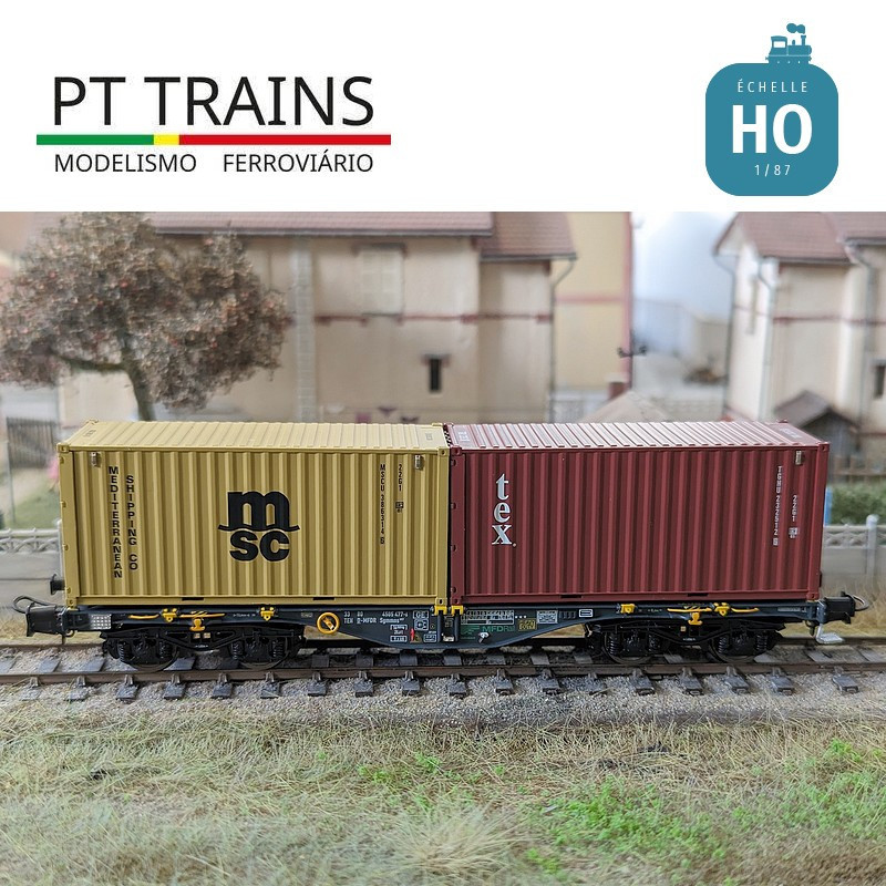 Multimodaler Waggon Sgmmnss 40' MFD RAIL + Container 20' DV TEX + 20' MSC Ep VI HO PT TRAINS PT100321 - MAKETIS