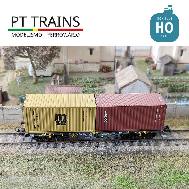 Multimodaler Waggon Sgmmnss 40' MFD RAIL + Container 20' DV TEX + 20' MSC Ep VI HO PT TRAINS PT100321 - MAKETIS