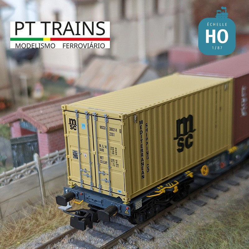 Wagon multimodal Sgmmnss 40' MFD RAIL + containers 20' DV TEX + 20' MSC Ep VI HO PT TRAINS PT100321 - MAKETIS