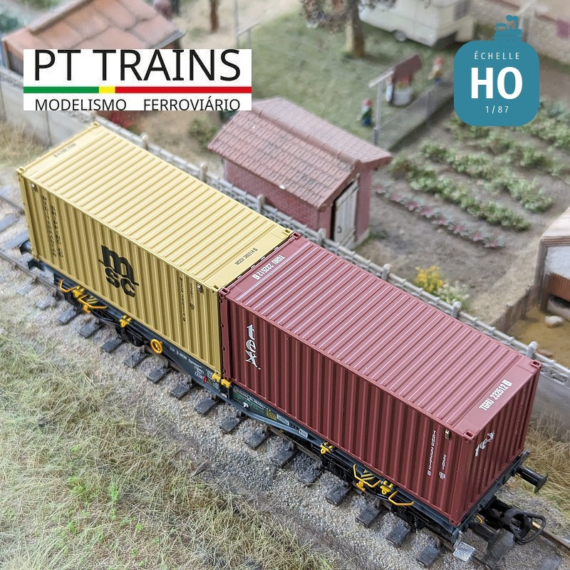 Multimodaler Waggon Sgmmnss 40' MFD RAIL + Container 20' DV TEX + 20' MSC Ep VI HO PT TRAINS PT100321 - MAKETIS