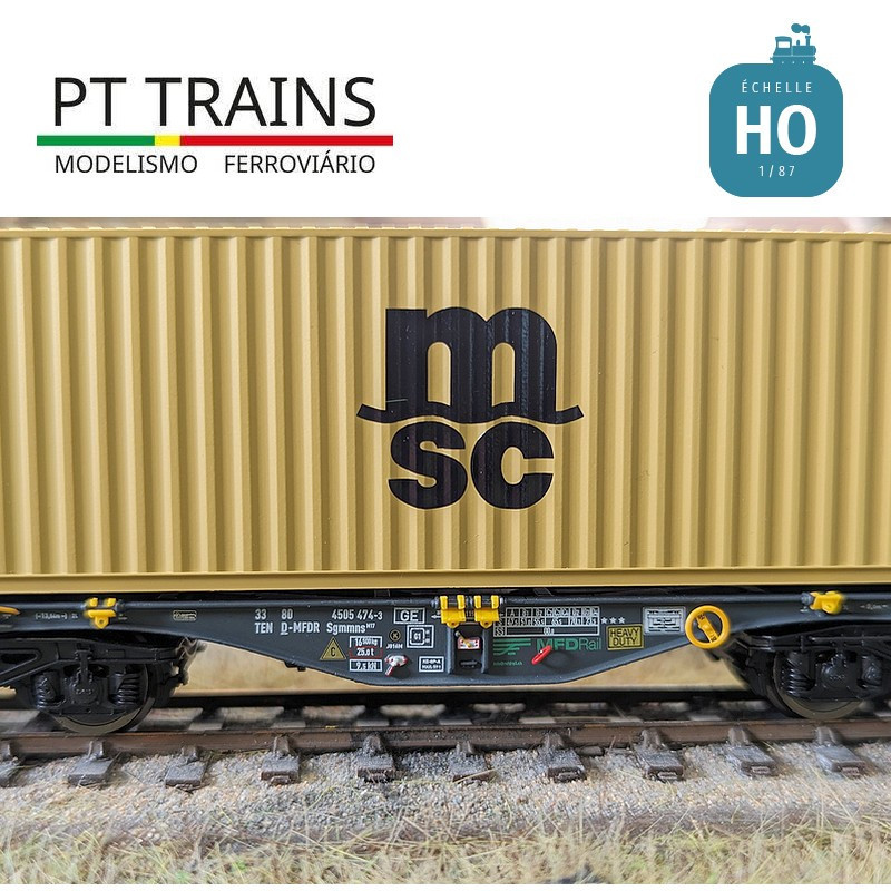 Multimodal wagon Sgmmnss 40' MFD RAIL + container 40' MSC Ep VI HO PT TRAINS PT100320 - MAKETIS