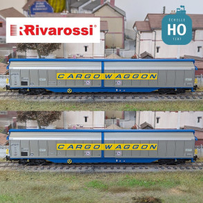 Set of 2 "Cargowaggon" DB Ep IV HO Rivarossi sliding wall wagons HR6599 - Maketis