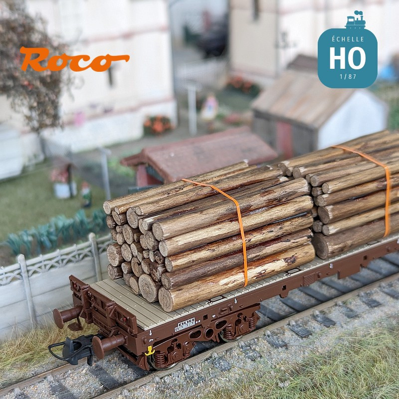 Wagon plat à ranchers avec chargement de bois ÖBB/RCW Ep VI HO Roco 77685 - Maketis