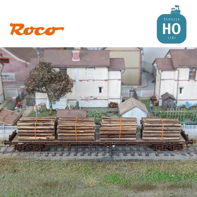Stake flat wagon with timber loading ÖBB/RCW Ep VI HO Roco 77685 - Maketis