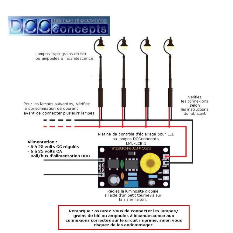 Carte de contrôle d'éclairage pour LED ou lampes à incandescence DCCconcepts LML-LCB.1 - Maketis