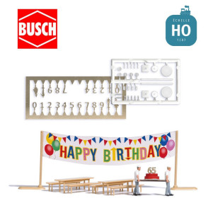 Happy Birthday" set with pastry and birthday cake HO Busch 6565 - Maketis