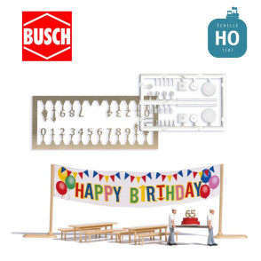 Set «Happy Birthday» avec pâtissiers et gâteau anniversaire HO Busch 6565 - Maketis