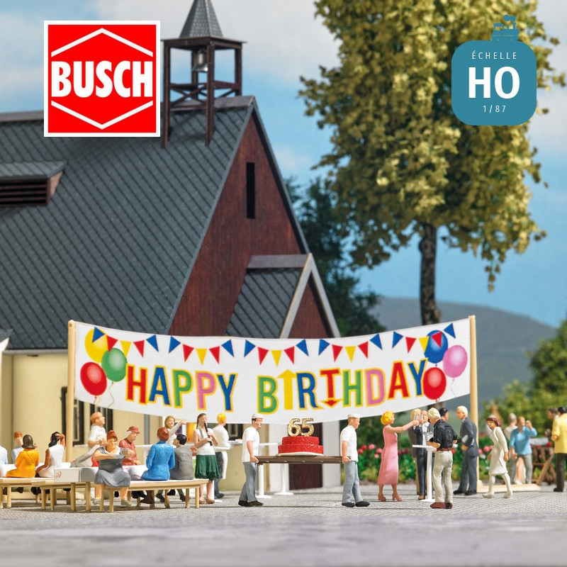 Set «Happy Birthday» avec pâtissiers et gâteau anniversaire HO Busch 6565 - Maketis