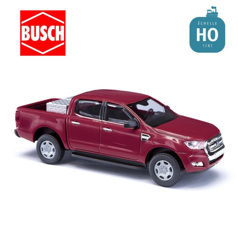 Pick-up Ford Ranger 2016 rouge avec caisse alu HO Busch 52843 - Maketis