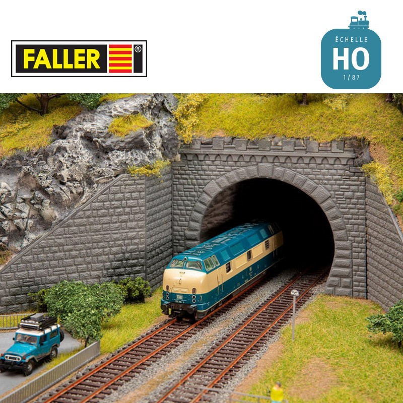 Entrée de tunnel pierre de taille 2 voies pour loco électrique HO Faller 120578 - Maketis