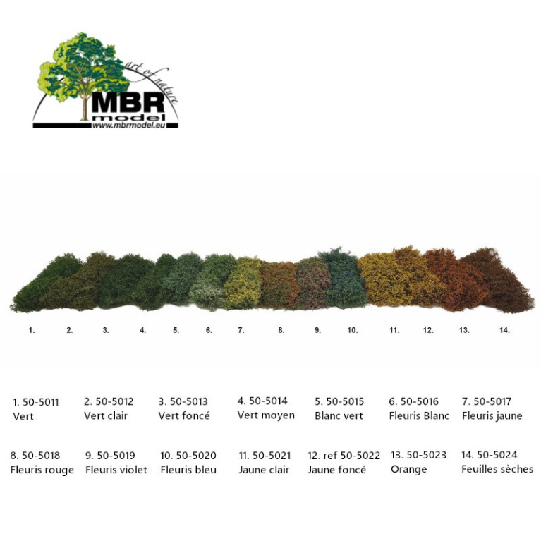 Petits buissons fins hauteur 3-4cm vert clair 7x14cm MBR 50-5012 - Maketis