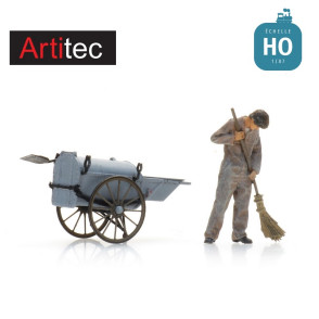 Balayeur de rue avec chariot à poussière HO Artitec 5870055 - Maketis