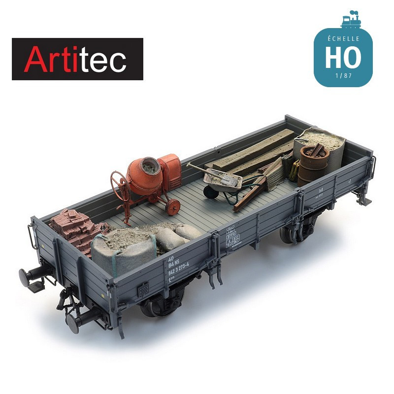 Chargement de matériaux et d'outils pour wagon d'entretien de la voie HO Artitec 28.126