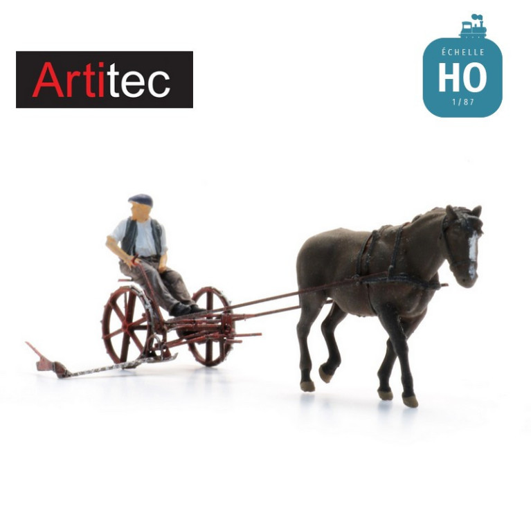 Barre faucheuse tirée par un cheval + figurine HO Artitec 387.610 - Maketis Barre faucheuse tirée par un cheval + figurine HO Artitec 387.610 - Maketis