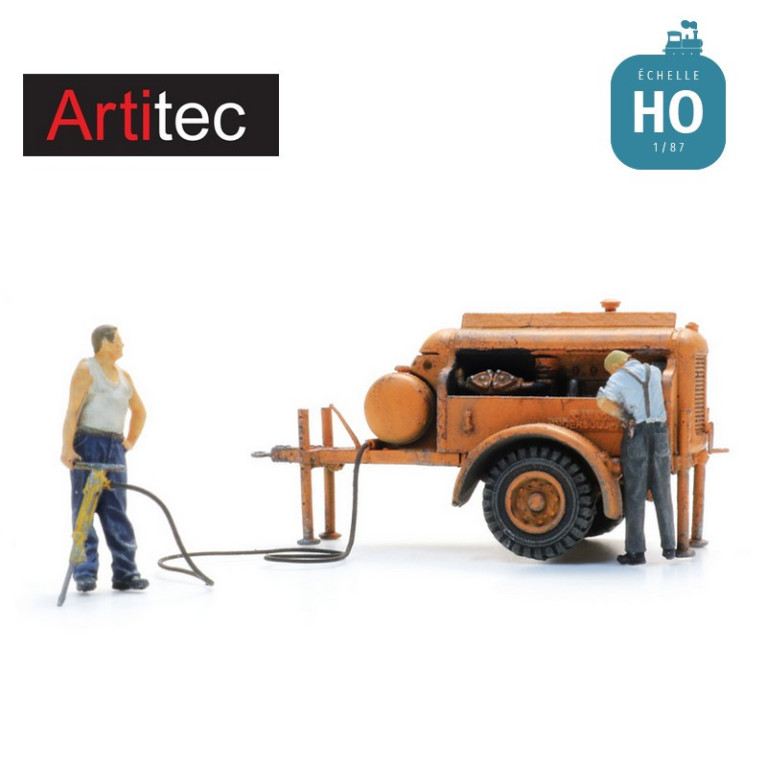 Remorque compresseur avec marteau-piqueur et 2 figurines HO Artitec 387.611