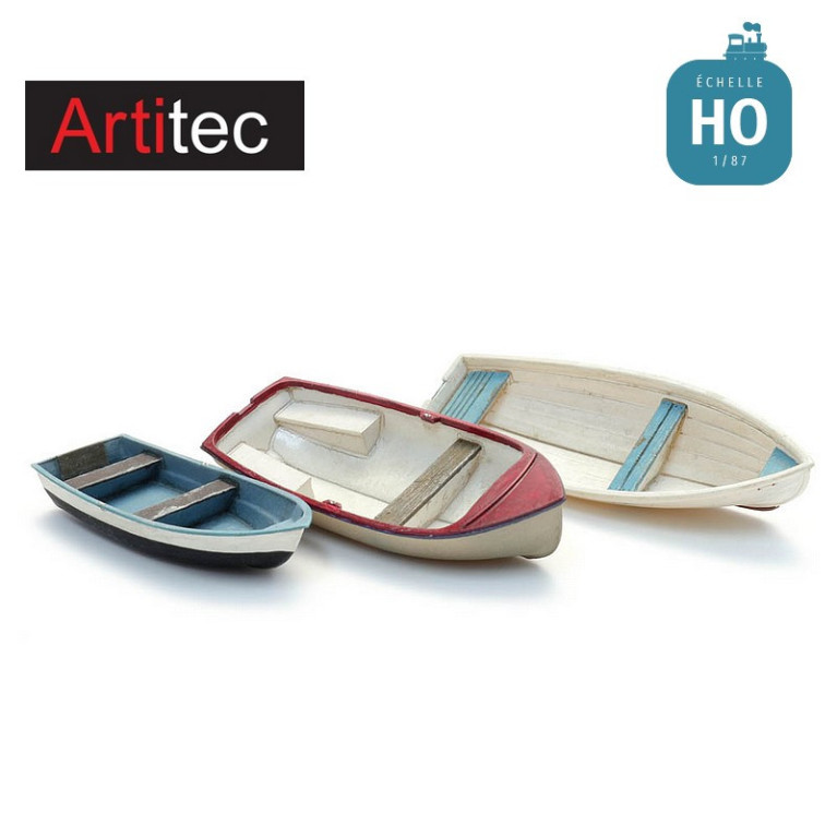Bateaux à rames en polyester 3 pcs HO Artitec 387.615 - Maketis