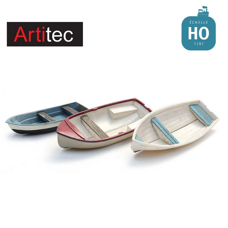 Bateaux à rames en polyester 3 pcs HO Artitec 387.615 - Maketis