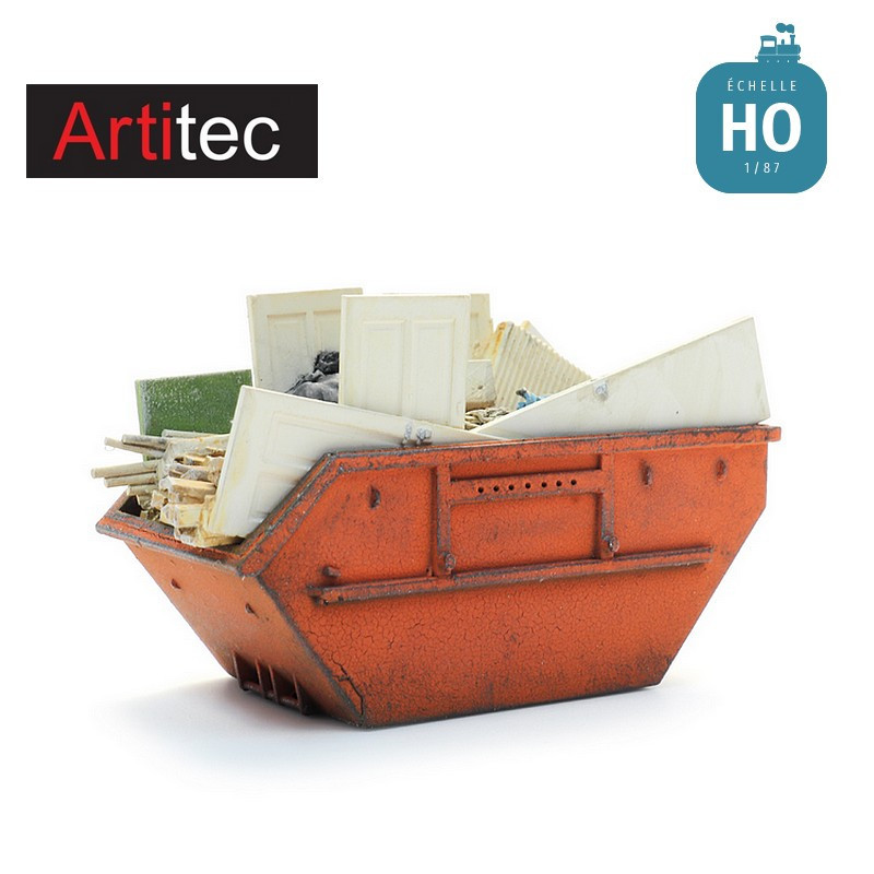 Benne de chantier chargée de déchets HO Artitec 387.618 - Maketis