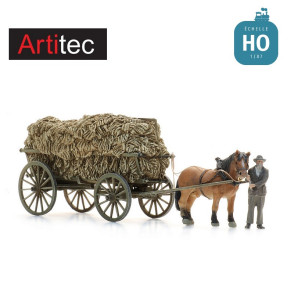 Chariot à foin traditionnel chargé + figurine HO Artitec 387.619