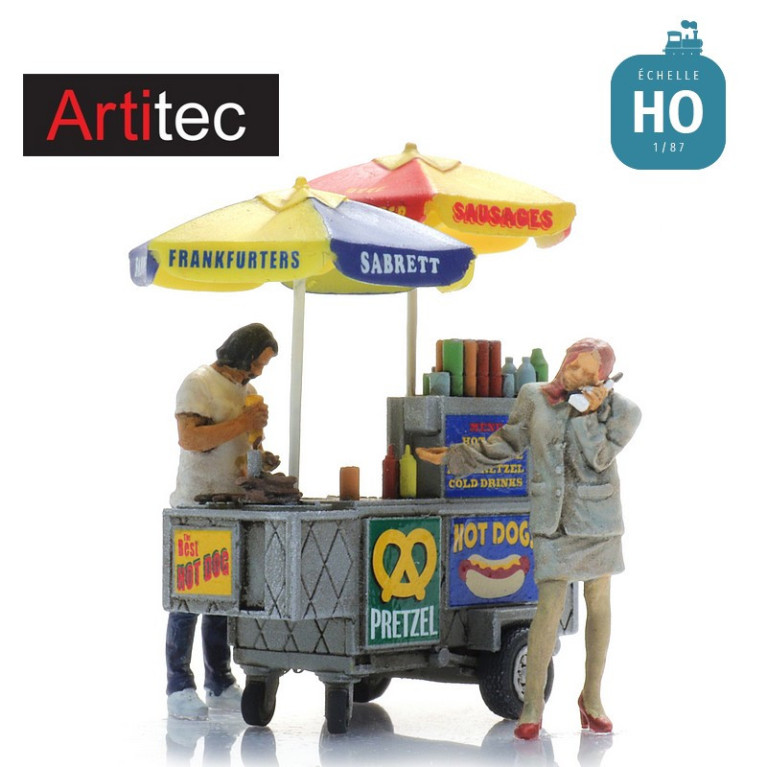 Chariot à hot-dogs et 2 figurines HO Artitec 387.625