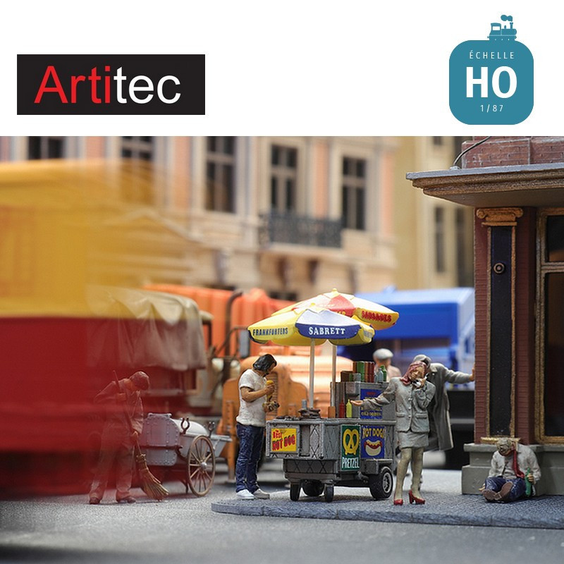 Chariot à hot-dogs et 2 figurines HO Artitec 387.625
