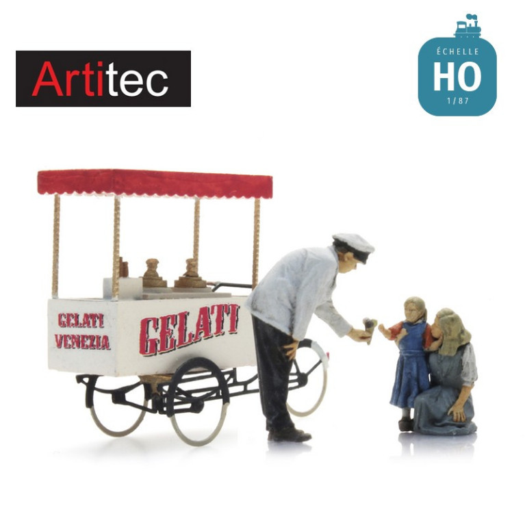 Vendeur de glaces avec mère et enfant 3 pcs HO Artitec 5870101 - Maketis