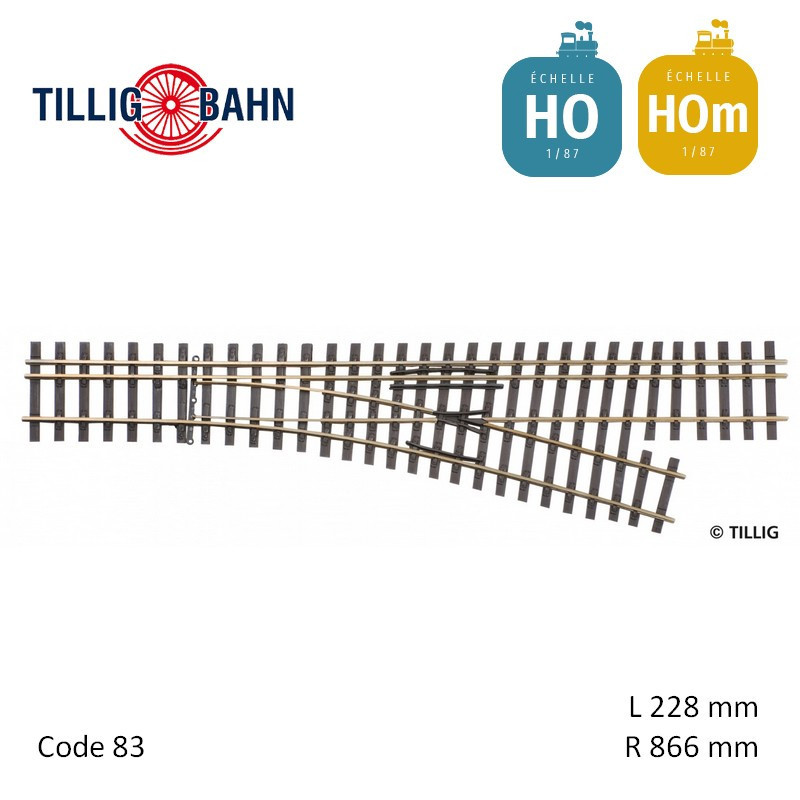 Aiguillage à droite Elite HO/HOm-HOm 15° R866 228 mm Tillig 85193 - Maketis