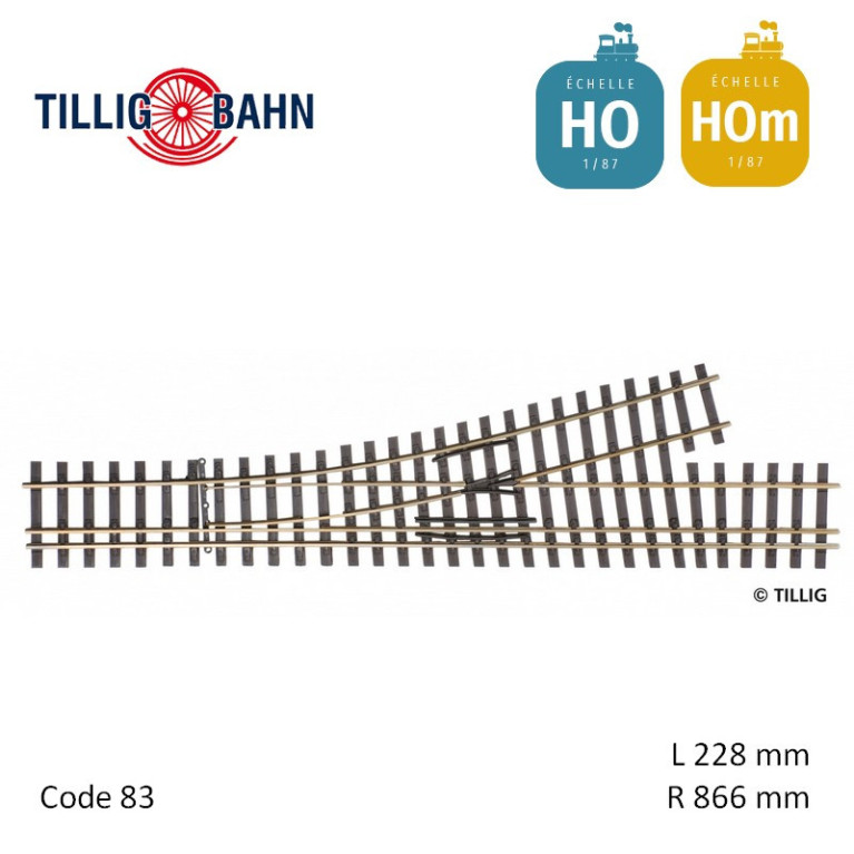 Abzweig links H0/H0m-H0m, R866 Länge 228 mm H0 Tillig 85194 - Maketis