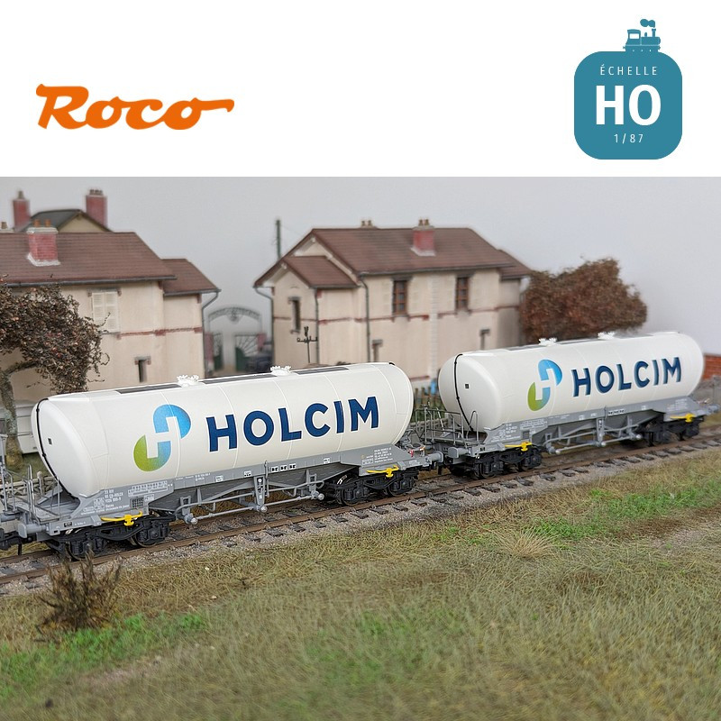Set of 2 Holcim Ep VI HO Roco Uacns silo wagons 6600051 - Maketis