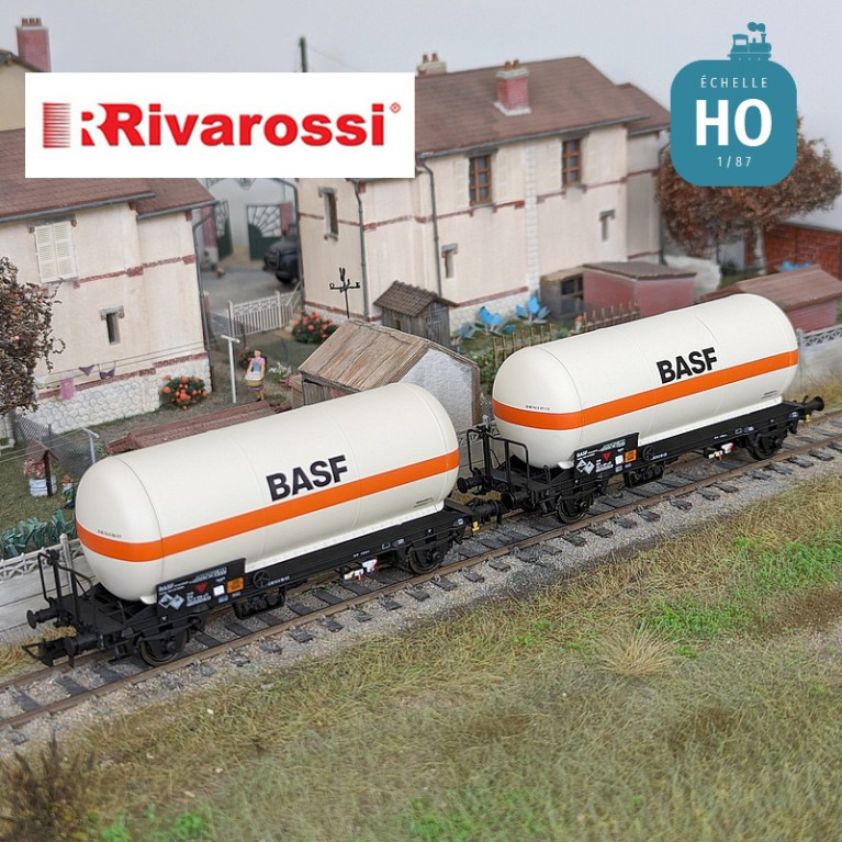 Set of 2 tank wagons type Zgs with gas "BASF" DB Ep IV-V HO Rivarossi HR6618 - Maketis