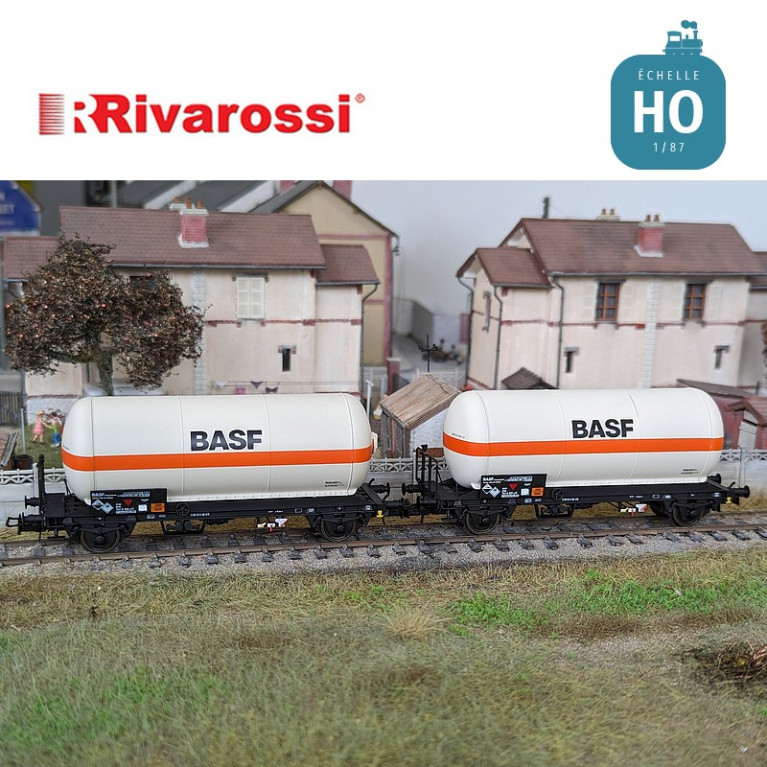 Set of 2 tank wagons type Zgs with gas "BASF" DB Ep IV-V HO Rivarossi HR6618 - Maketis