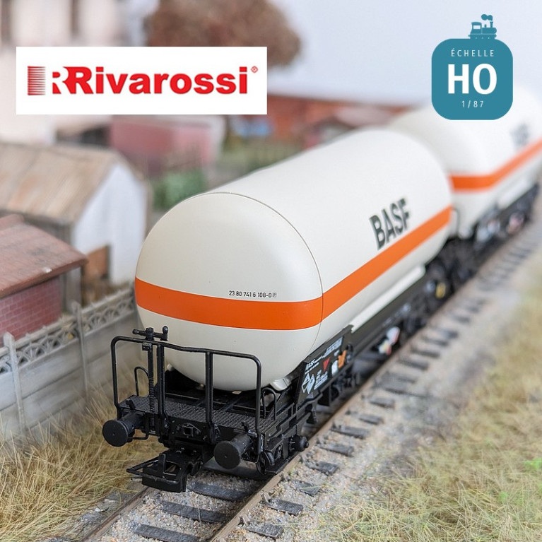 Set of 2 tank wagons type Zgs with gas "BASF" DB Ep IV-V HO Rivarossi HR6618 - Maketis