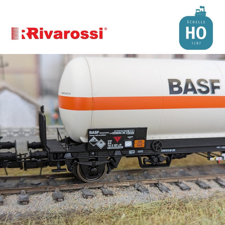 Coffret 2 wagons-citernes type Zgs à gaz "BASF" DB Ep IV-V HO Rivarossi HR6618 - Maketis