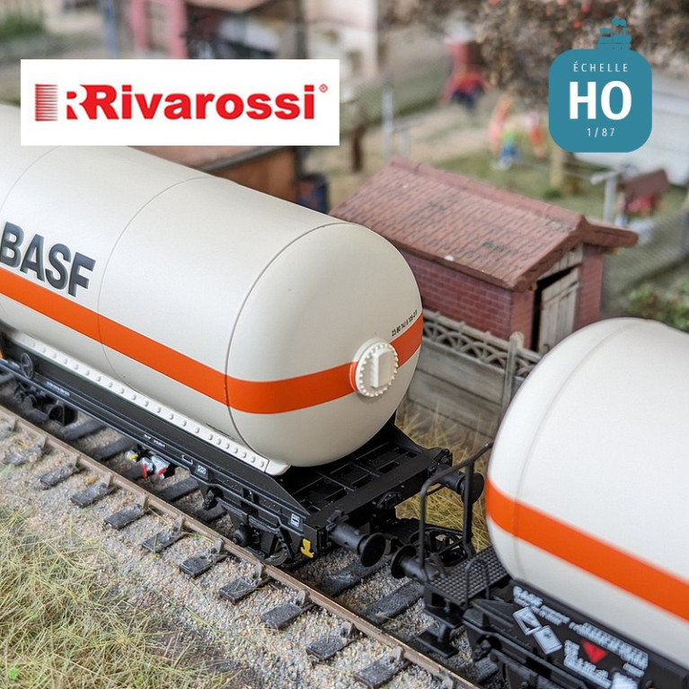 Coffret 2 wagons-citernes type Zgs à gaz "BASF" DB Ep IV-V HO Rivarossi HR6618 - Maketis