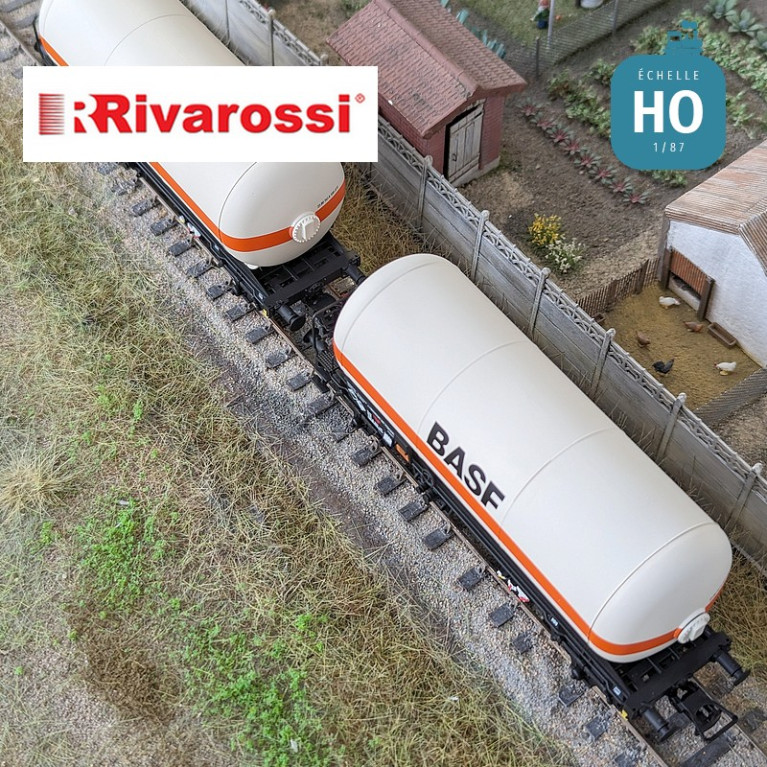 Set of 2 tank wagons type Zgs with gas "BASF" DB Ep IV-V HO Rivarossi HR6618 - Maketis