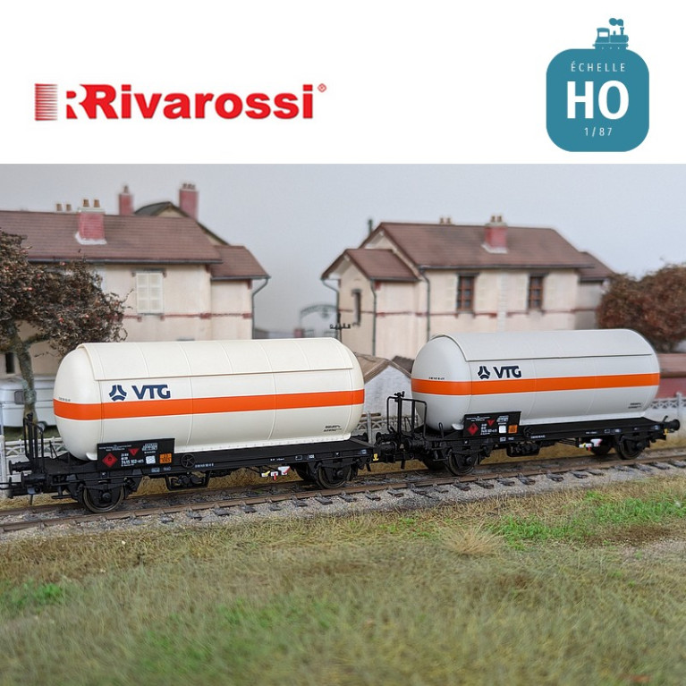 Set of 2 Zgkk type gas tank wagons with "VTG" DB Ep V HO Rivarossi HR6619 - Maketis solar protection roof