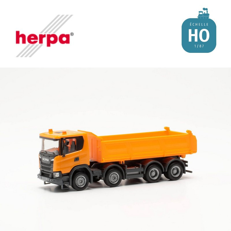 Camion benne Scania XT17 Meiler 4 essieux tri-benne orange HO Herpa 316996